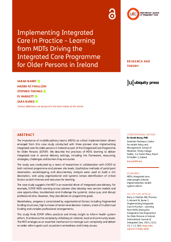 (PDF) Implementing Integrated Care in Practice – Learning from MDTs ...