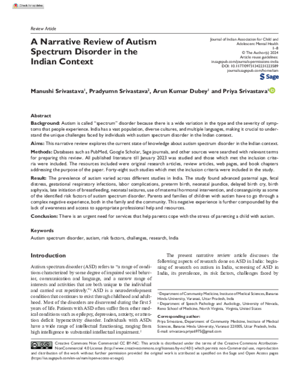 (PDF) A Narrative Review of Autism Spectrum Disorder in the Indian Context