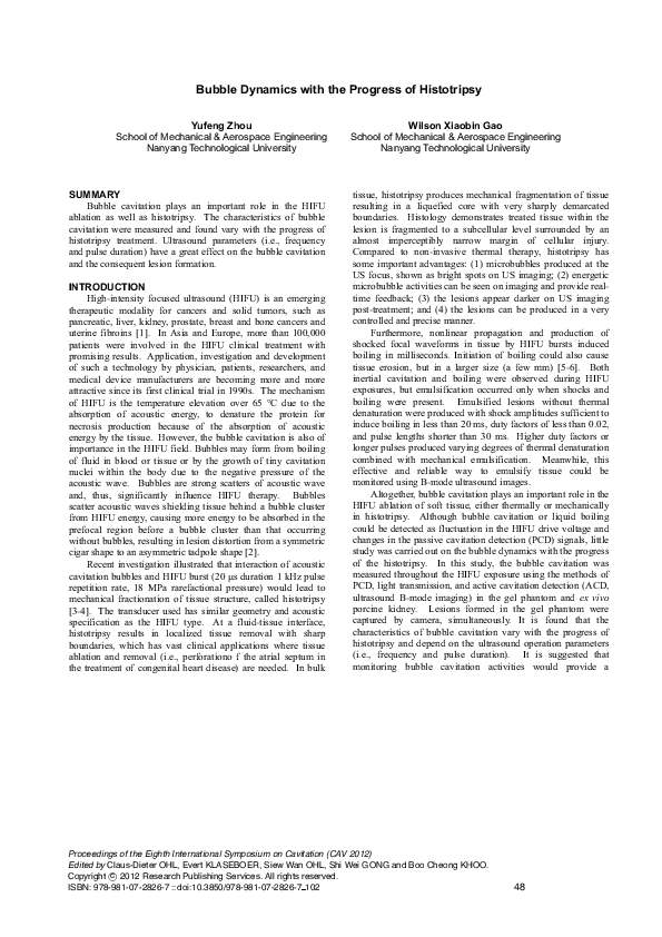 (PDF) Bubble Dynamics with the Progress of Histotripsy