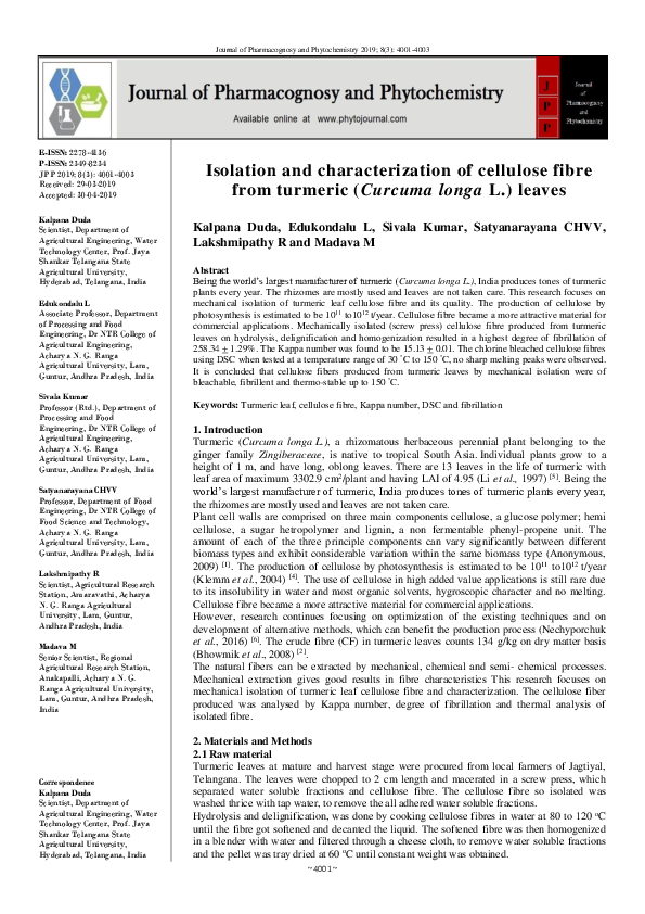 (PDF) Isolation and characterization of cellulose fibre from turmeric ...