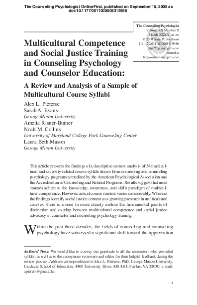 (PDF) Multicultural Competence and Social Justice Training in ...