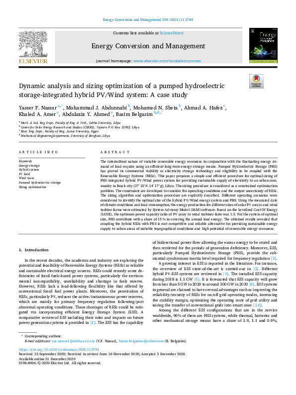 (PDF) Dynamic analysis and sizing optimization of a pumped ...