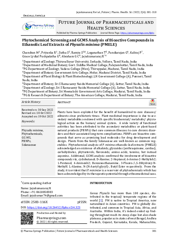 (PDF) Phytochemical Screening and GCMS Analysis of Bioactive Compounds ...