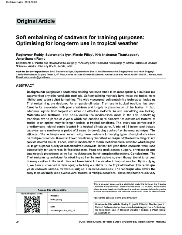 (PDF) Soft embalming of cadavers for training purposes: Optimising for ...