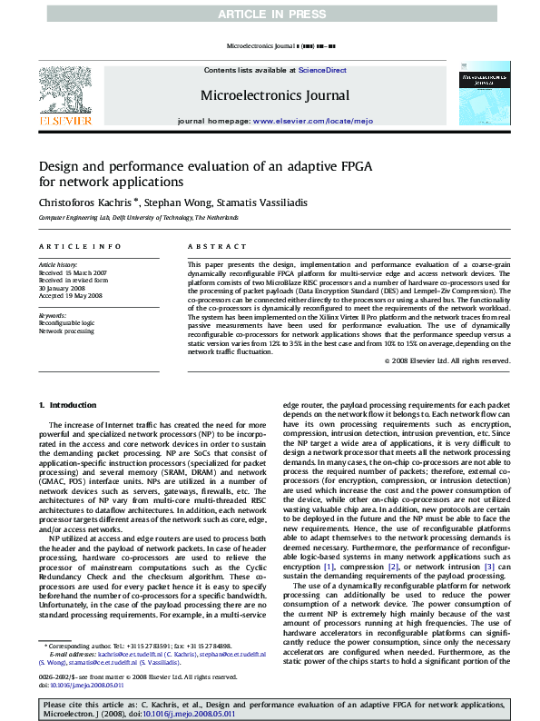 (PDF) Design and performance evaluation of an adaptive FPGA for network ...