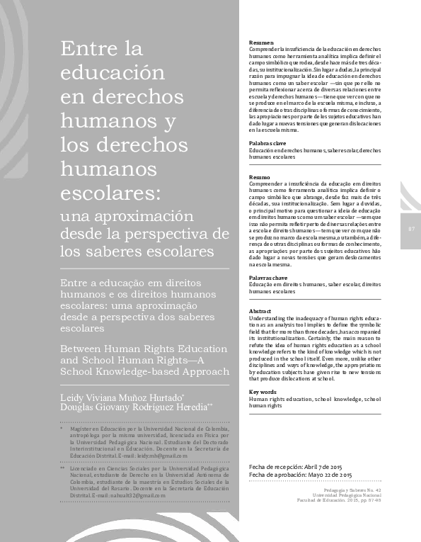 (PDF) Entre la educación en derechos humanos y los derechos humanos ...