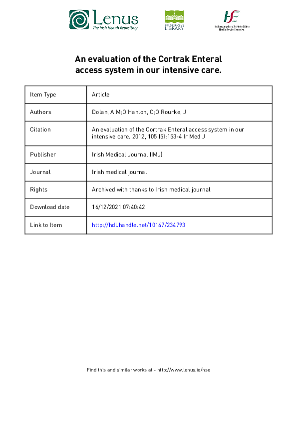 (PDF) An evaluation of the Cortrak Enteral access system in our ...