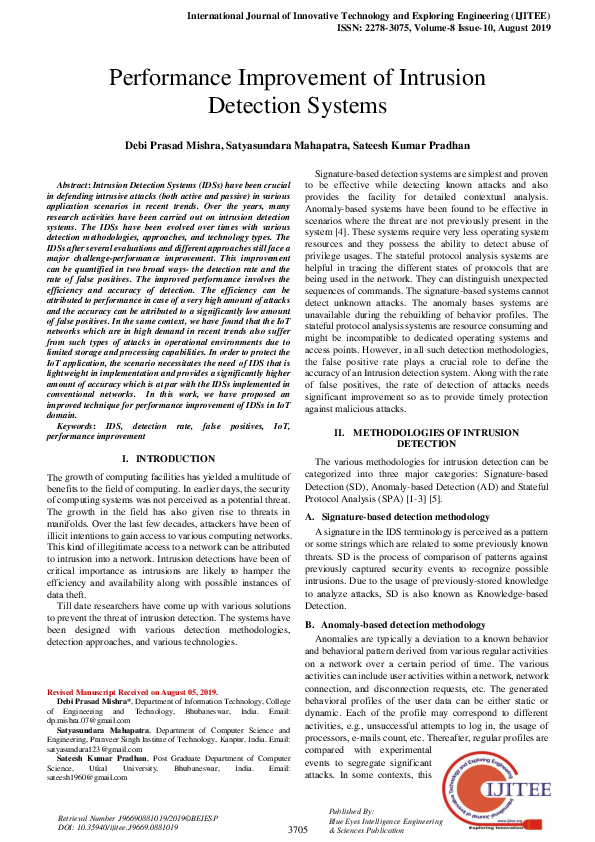 (PDF) Performance Improvement of Intrusion Detection Systems