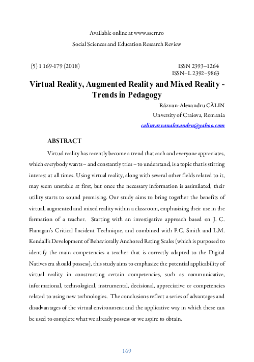 (PDF) Virtual Reality, Augmented Reality and Mixed Reality – Trends in ...