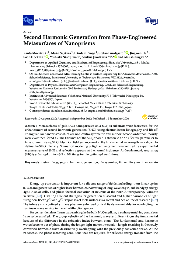 (PDF) Second Harmonic Generation from Phase-Engineered Metasurfaces of ...
