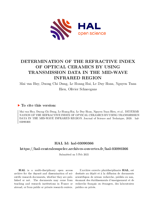 (PDF) Determination of the Refractive Index of Optical Ceramics by ...
