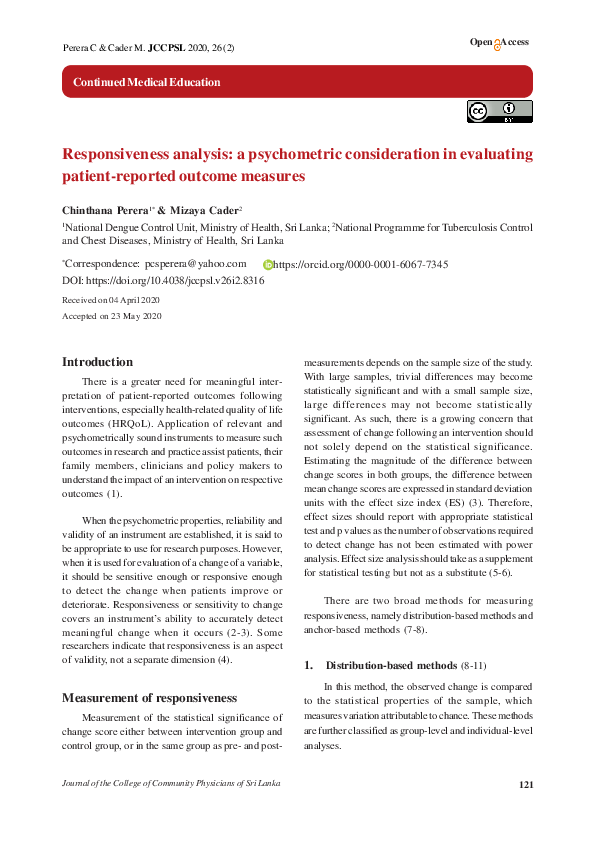 (PDF) Responsiveness analysis: a psychometric consideration in ...