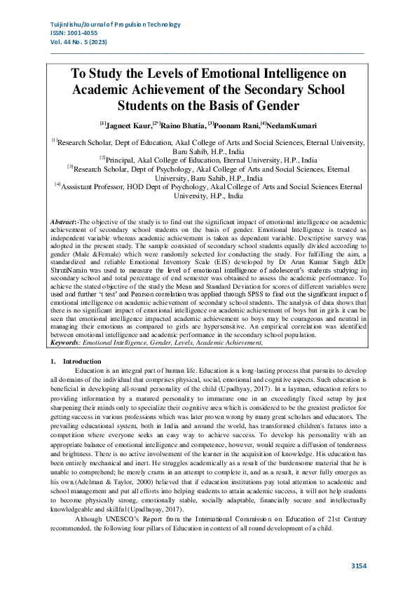 (PDF) To Study the Levels of Emotional Intelligence on Academic ...