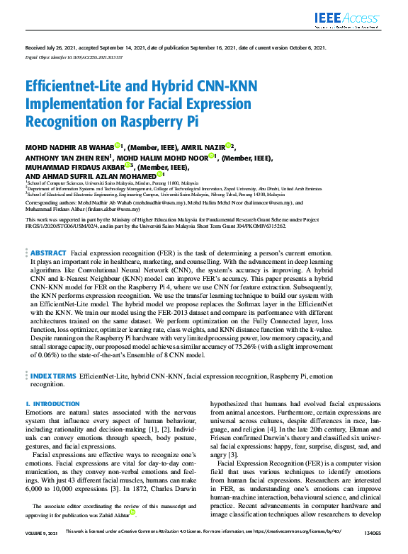 (PDF) Efficientnet-Lite and Hybrid CNN-KNN Implementation for Facial ...
