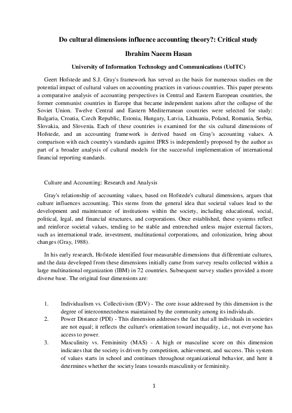 (PDF) Do cultural dimensions influence accounting theory Critical study