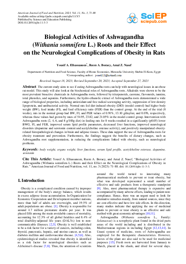 (PDF) Biological Activities of Ashwagandha (Withania somnifera L ...