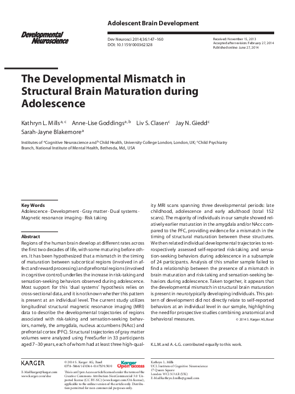 (PDF) The Developmental Mismatch in Structural Brain Maturation during ...
