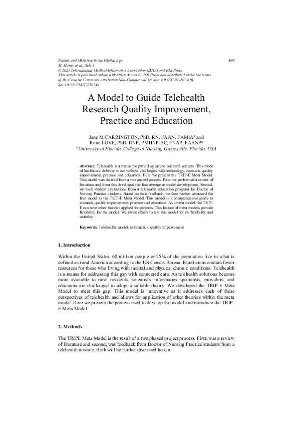 (PDF) A Model to Guide Telehealth Research Quality Improvement ...