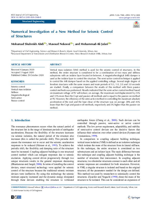 (PDF) Numerical Investigation of a New Method for Seismic Control of ...