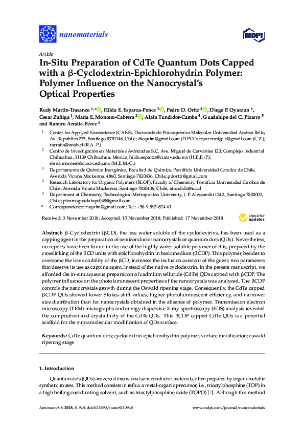 (PDF) In-Situ Preparation of CdTe Quantum Dots Capped with a β ...
