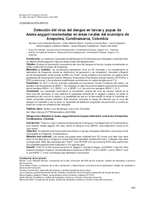 (PDF) Dengue virus detection in Aedes aegypti larvae from southeastern ...