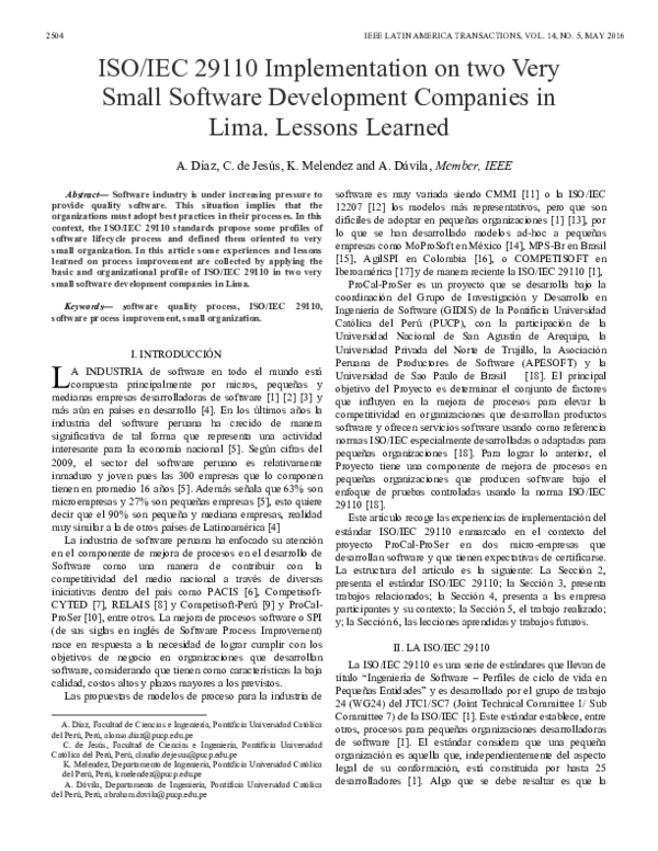 (PDF) The ISO/IEC 29110 Implementation on two Very Small Software ...