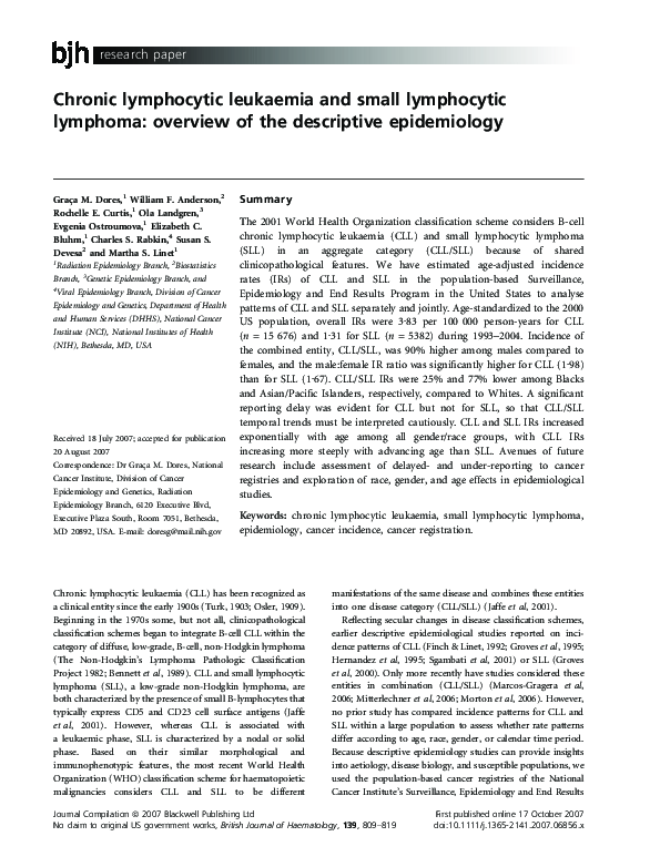 (PDF) Chronic lymphocytic leukaemia and small lymphocytic lymphoma ...