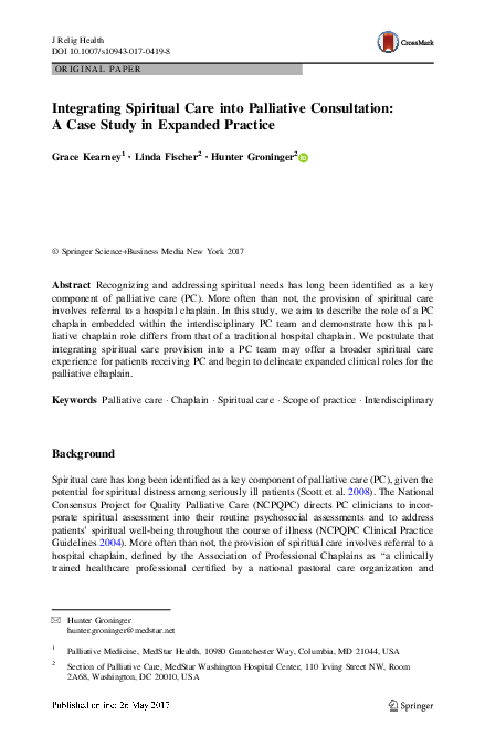 (PDF) Integrating Spiritual Care into Palliative Consultation: A Case ...