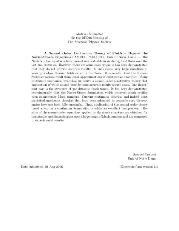 (PDF) A Second Order Continuum Theory of Fluids - Beyond the Navier ...