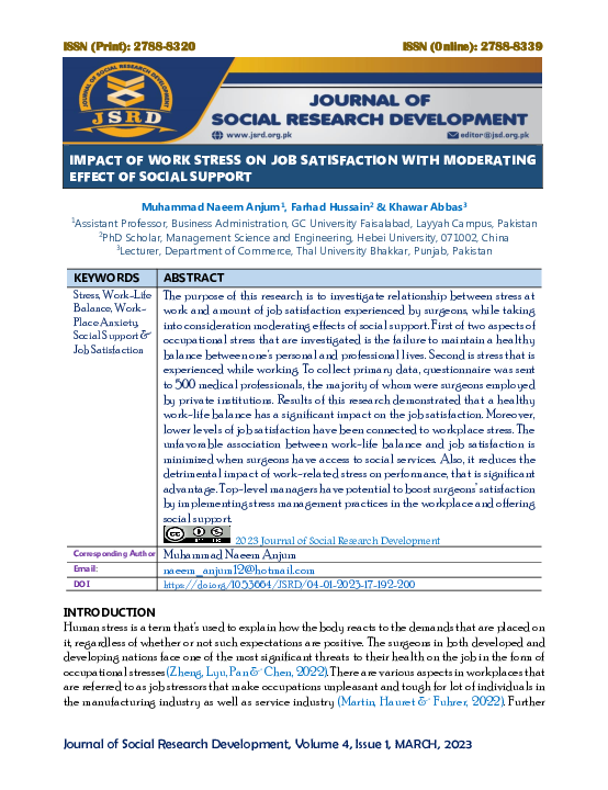 (PDF) Impact of Work Stress on Job Satisfaction with Moderating Effect ...