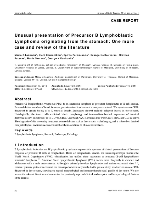 (PDF) Unusual presentation of Precursor B Lymphoblastic Lymphoma ...
