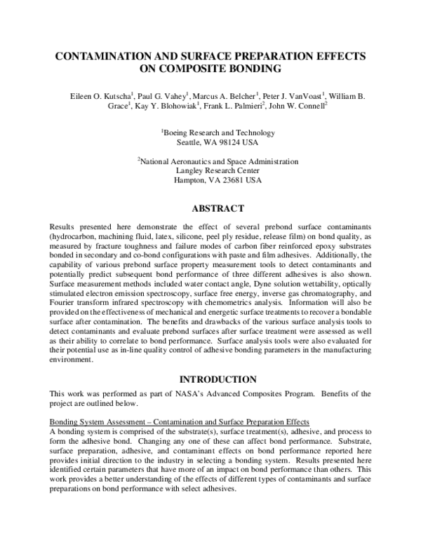 (PDF) Contamination and Surface Preparation Effects on Composite Bonding