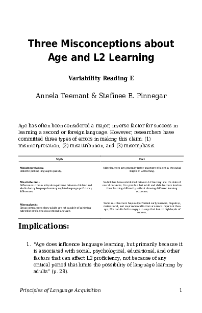(PDF) Three Misconceptions about Age and L2 Learning