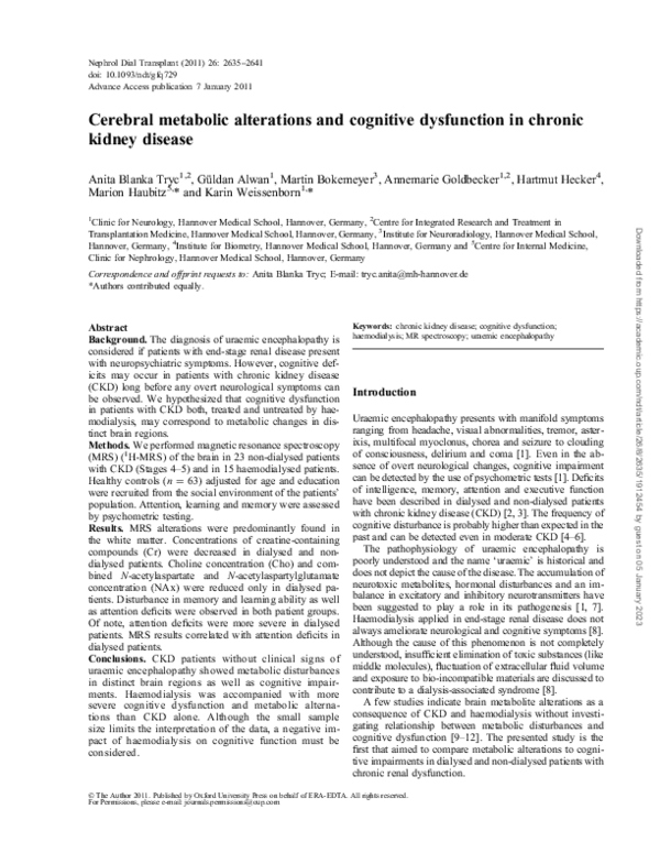 (PDF) Cerebral metabolic alterations and cognitive dysfunction in ...