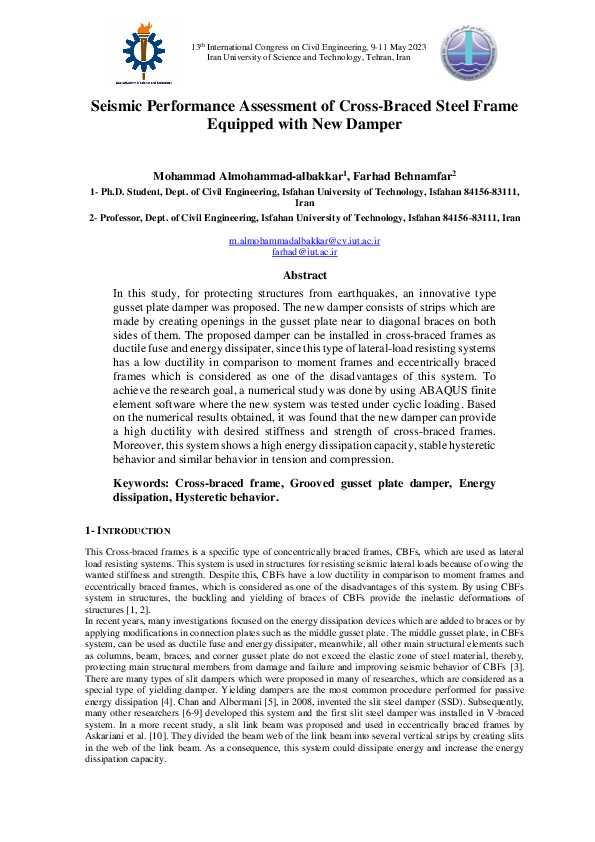 (PDF) Seismic Performance Assessment of Cross-Braced Steel Frame ...