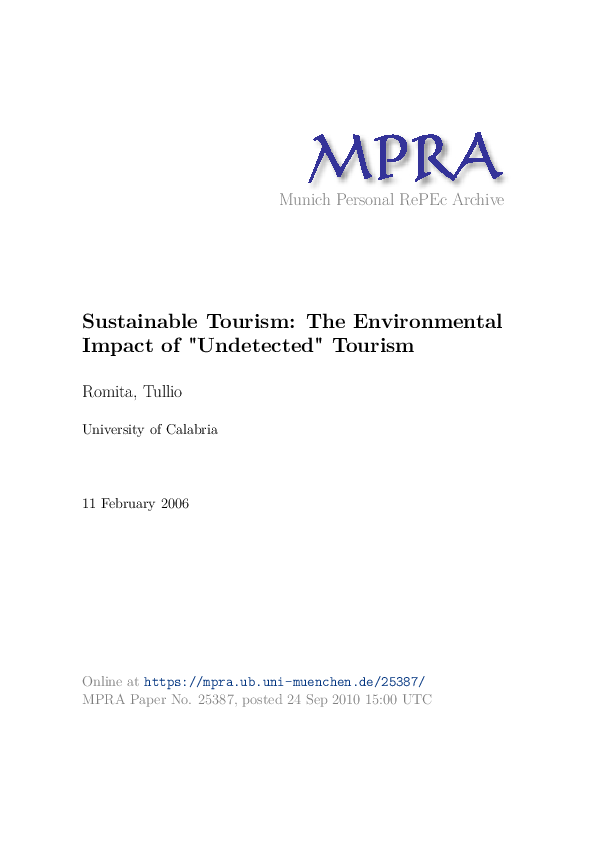 (PDF) Sustainable Tourism: The Environmental Impact of "Undetected" Tourism