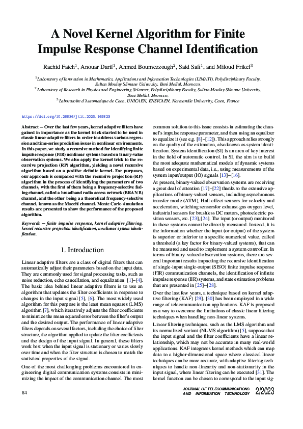 (PDF) A Novel Kernel Algorithm for Finite Impulse Response Channel ...