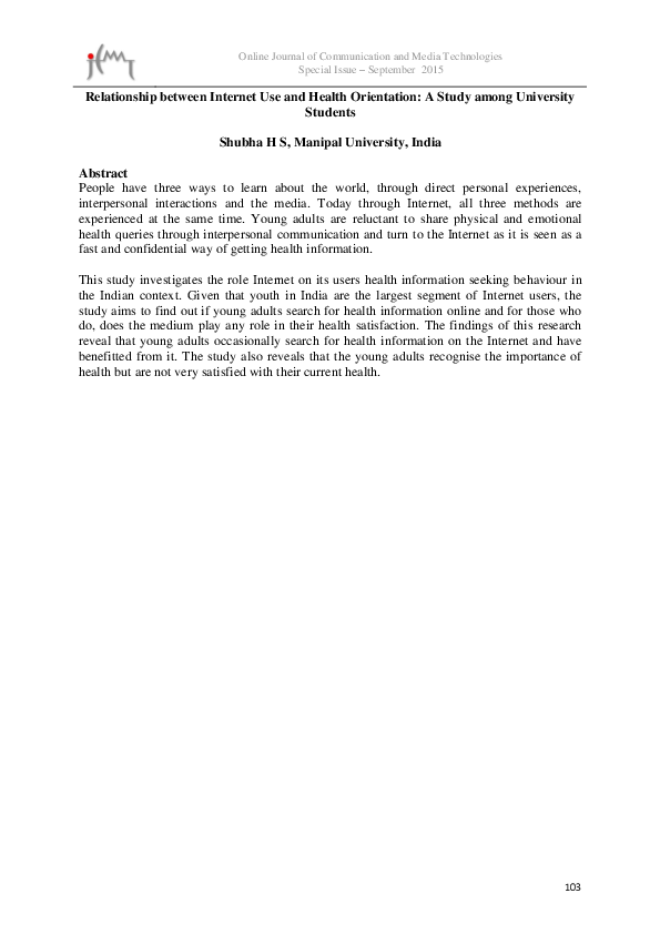 (PDF) Relationship between Internet Use and Health Orientation: A Study ...