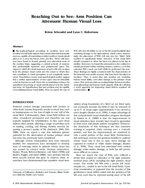 (PDF) Reaching Out to See: Arm Position Can Attenuate Human Visual Loss