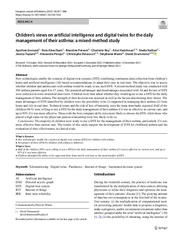 (PDF) Children’s views on artificial intelligence and digital twins for ...