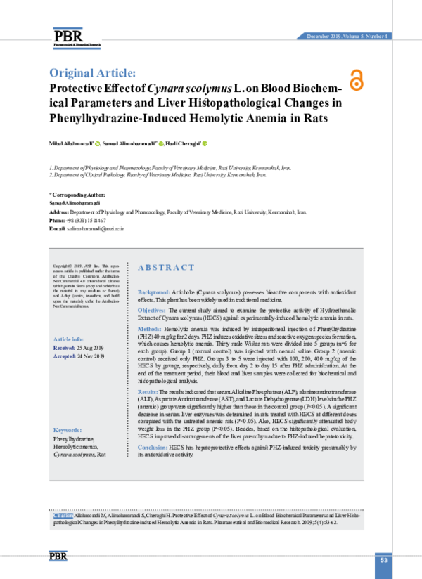 (PDF) Protective Effect of Cynara scolymus L. on Blood Biochemical ...