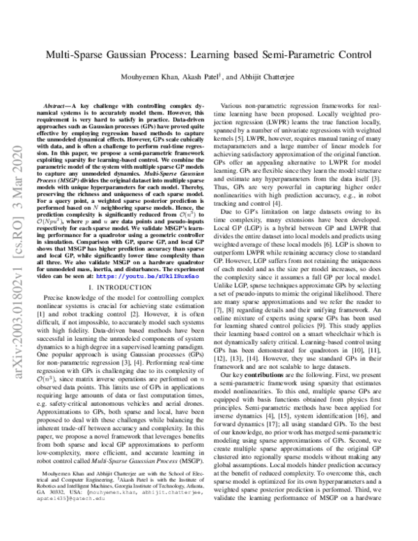 (PDF) Multi-Sparse Gaussian Process: Learning based Semi-Parametric Control