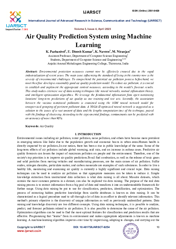 (PDF) Air Quality Prediction System using Machine Learning
