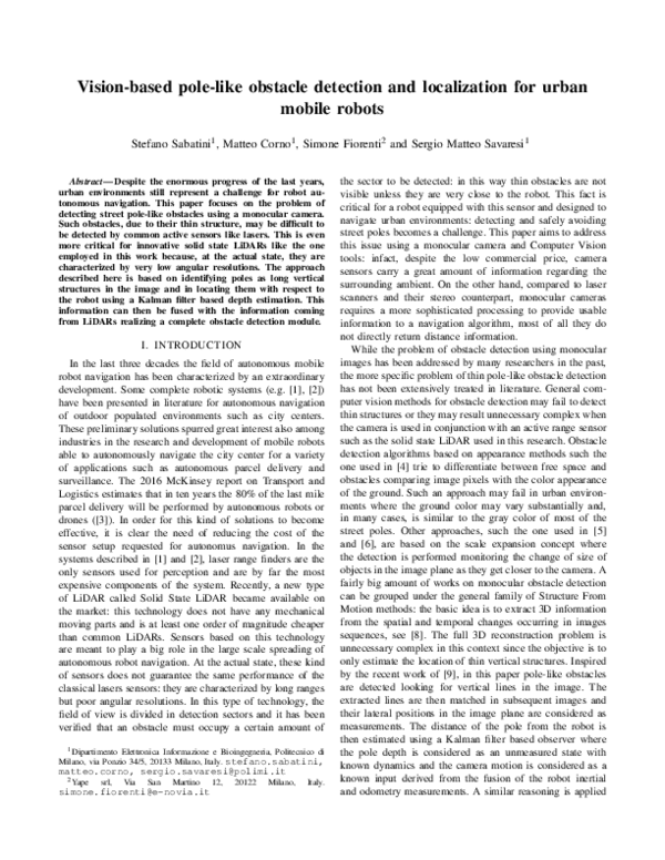 (PDF) Vision-Based Pole-Like Obstacle Detection and Localization for ...