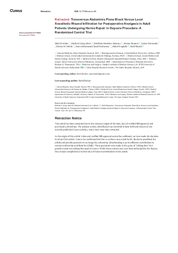 (PDF) Transversus Abdominis Plane Block Versus Local Anesthetic Wound