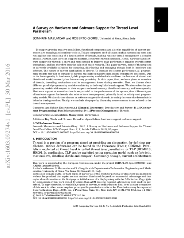 (PDF) A Survey on Hardware and Software Support for Thread Level ...