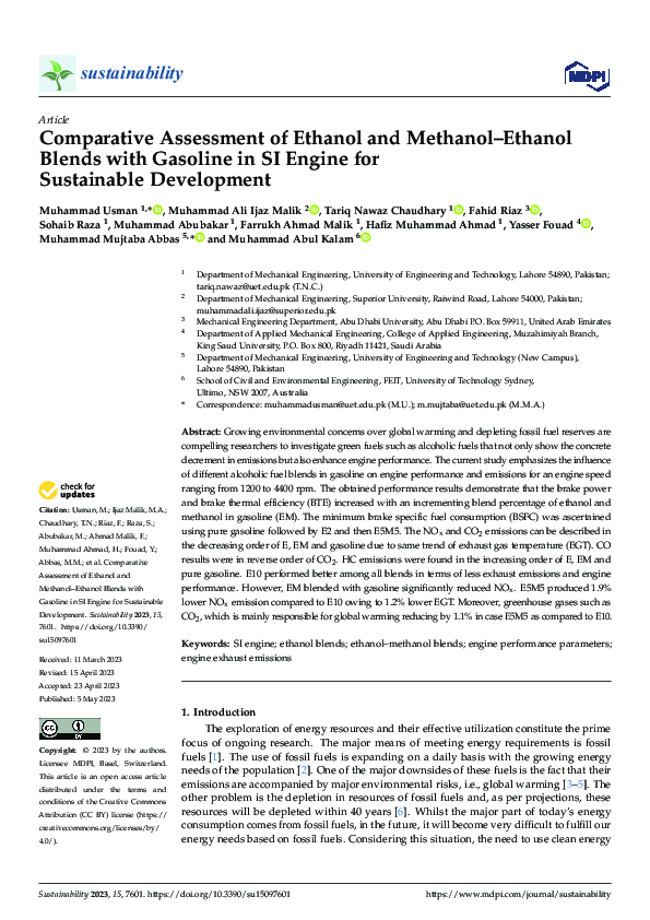 (PDF) Comparative Assessment of Ethanol and Methanol–Ethanol Blends ...