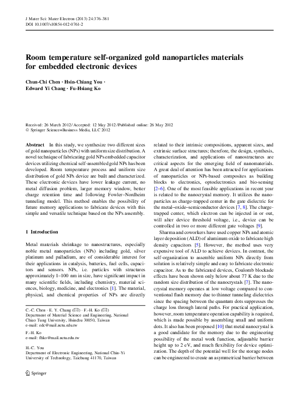 (PDF) Room temperature self-organized gold nanoparticles materials for ...