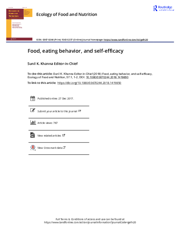 (PDF) Food, eating behavior, and self-efficacy