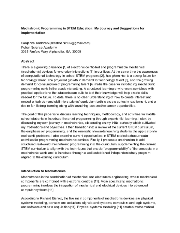 (PDF) Mechatronic Programming in STEM Education: My Journey and ...